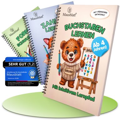 Bücher zum Buchstabenlernen für Kinder ab 4 Jahren mit einem Bären auf dem Cover.