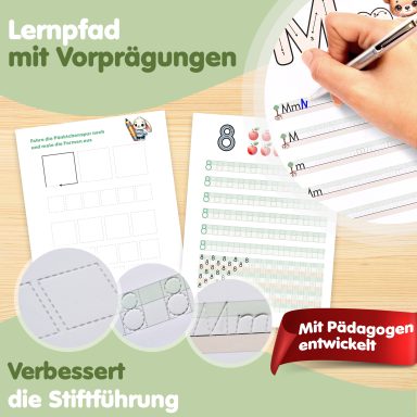 Übungsblätter zur Verbesserung der Stifthaltung mit Vorzeichnungen und Anleitungen.